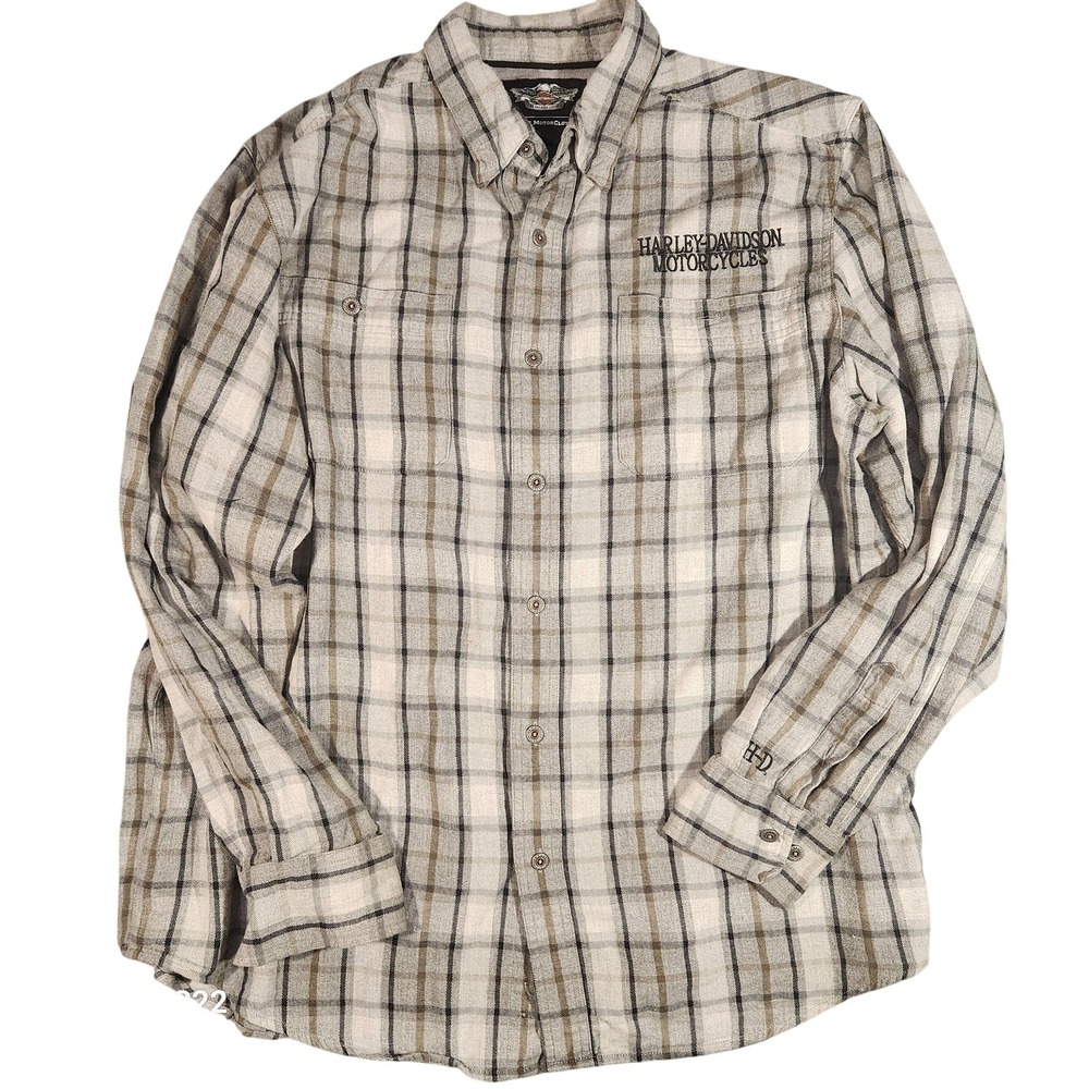 Harley-Davidson Shirt Mens XL Gray Plaid Long Sleeve Embroidered 96796-13VM